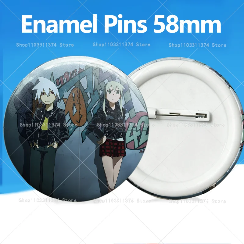 Soul Eater Anime Pins Cartoon Cute Collection Badge Decoration Fashion Bag Accessories Round Snap-in Brooch on Backpack Ornament view 5