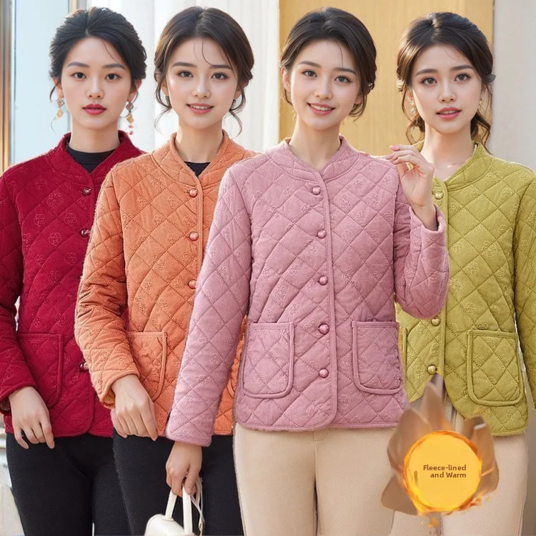 

Утепленное хлопковое пальто для женщин на осень-зиму, с флисовой подкладкой, из вельвета, для женщин среднего возраста, для дам старше 40 лет