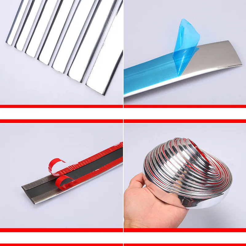 5Meters Exterior Car Chrome Body Strip Bumper Auto Door Protective Moulding Styling Trim Sticker 6MM 10MM 20MM Car Accessories