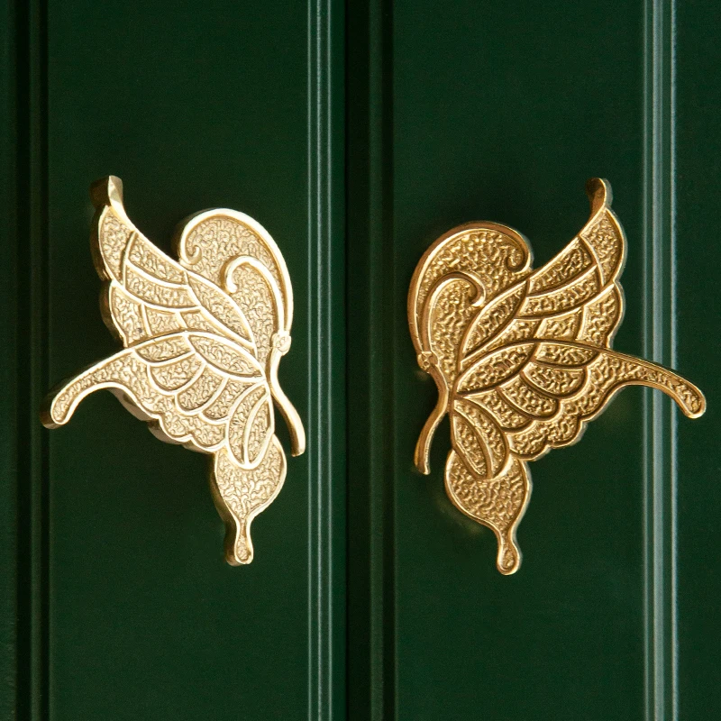 Retro 2Pairs Solid Brass Butterfly Furniture Pulls Handles Drawer Knobs Cupboard Wardrobe Kitchen Dresser TV Wine Cabinet Pulls