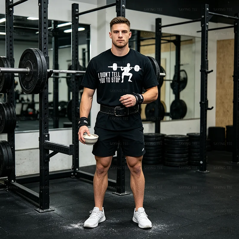 Workout-T-Shirt: Ich habe dir nicht gesagt, das Training zu beenden – Gym Trainer Coach T-Shirt für Herren und Damen, Y2K Persönlichkeits-Trainer-Grafik-Spruch-T-Shirt, Humor-Baumwoll-Top – Detail 4