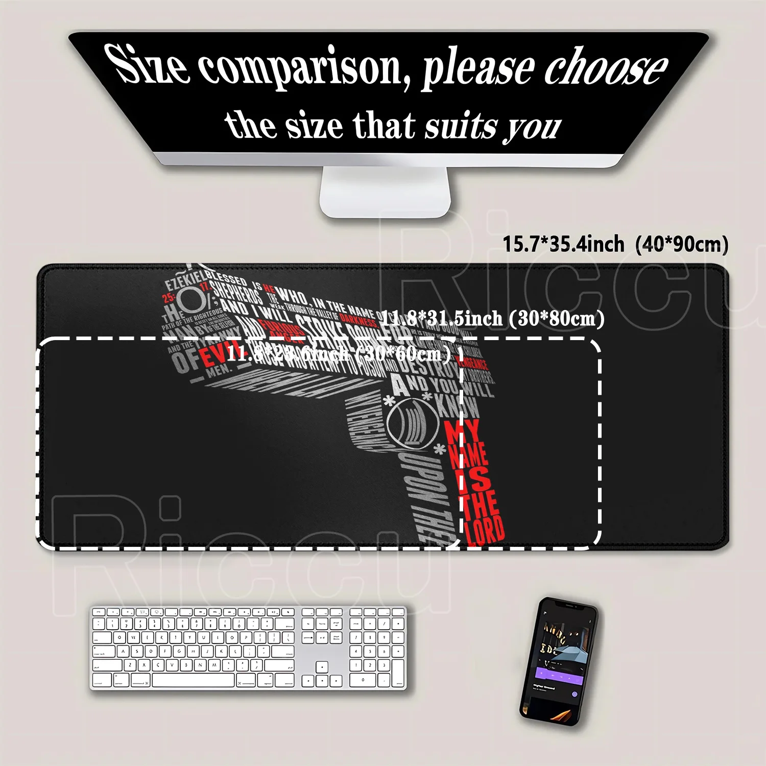 PC accessories Letter pistol Mouse Pad XXL Desk Mat Non-Slip Rubber Base Gaming Keyboard Mouse Stitched Edges for Home and game
