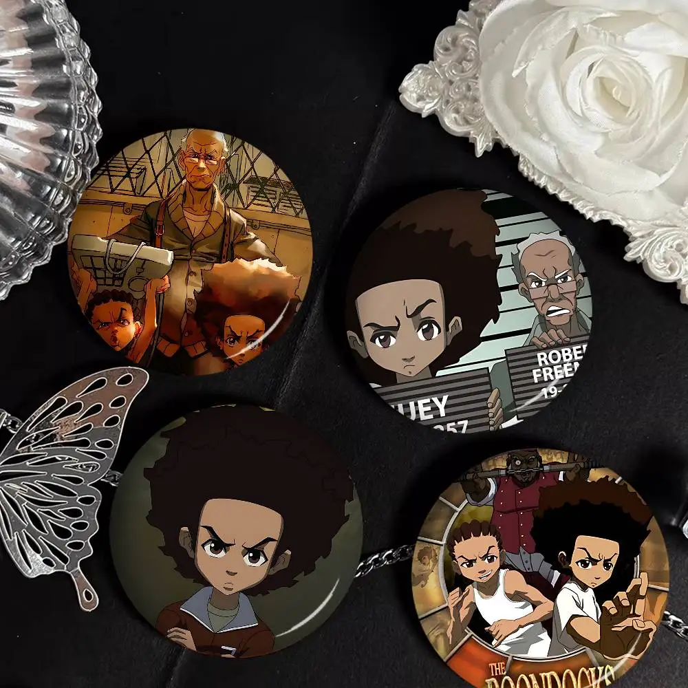 comedic elements B-Boondocks Animation Cartoon Brooches Anime Badge Round Handmade Brooch Lapel Pins Jewelry for Backpack