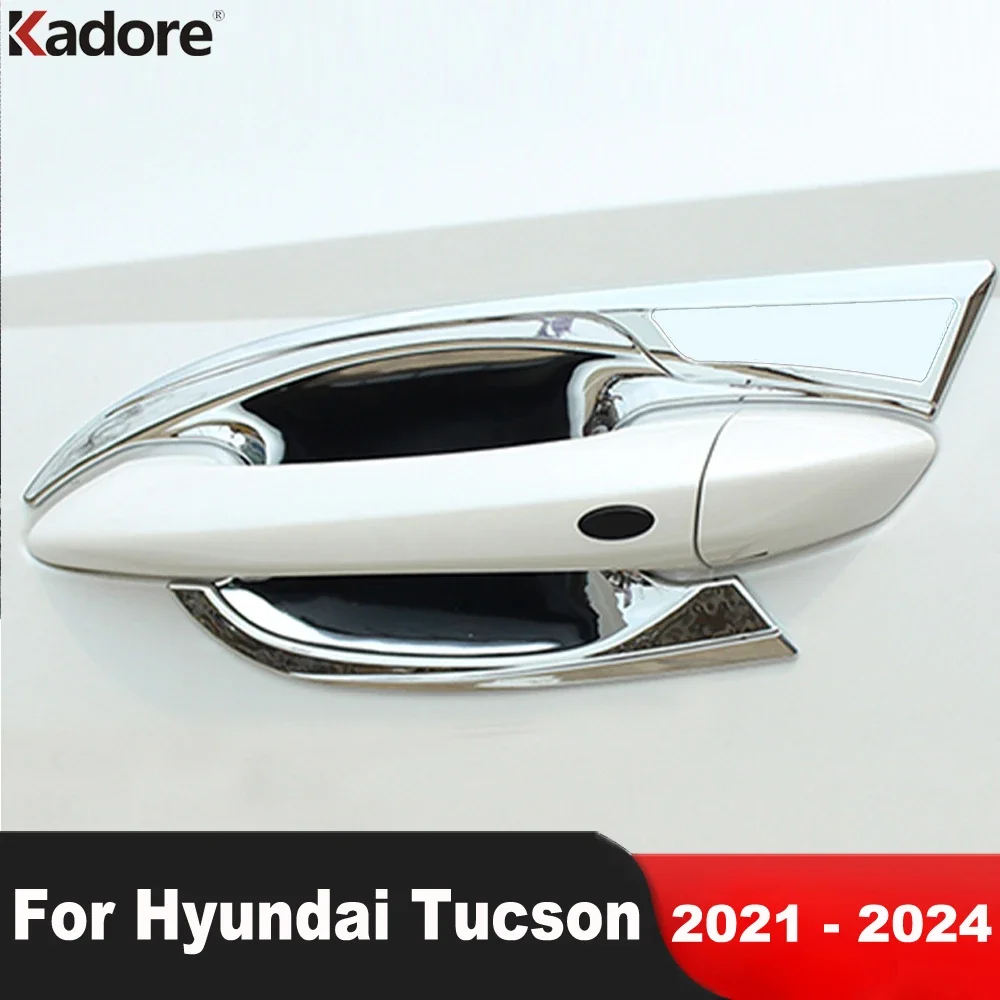 

Side Door Handle Bowl Cover Trim For Hyundai Tucson NX4 2021 2022 2023 2024 Chrome Car Exterior Handle Cup Overlay Accessories