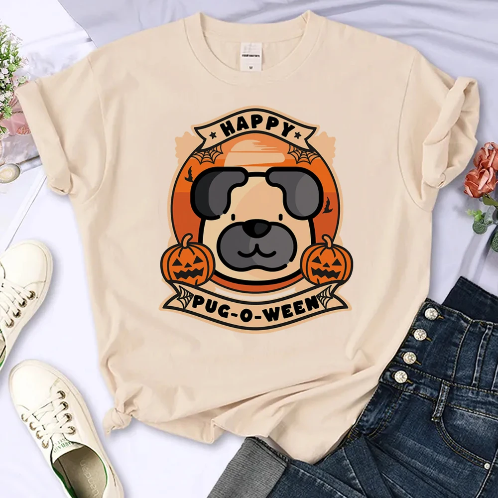

Pug t shirt women anime Tee girl designer comic 2000s clothes