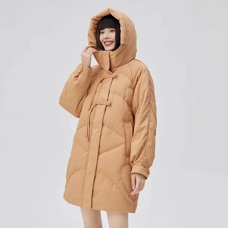 Winter Jacket Women's Clothing 2023 New Down Cotton Coat Hooded Long Parkas Female Loose Thicken Retro Disc Buckle Padded Coats