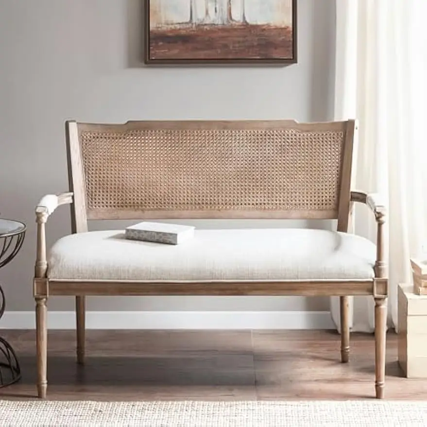 

Madison Park Willshire Rattan Settee, Upholstered Seat Charming Country Design