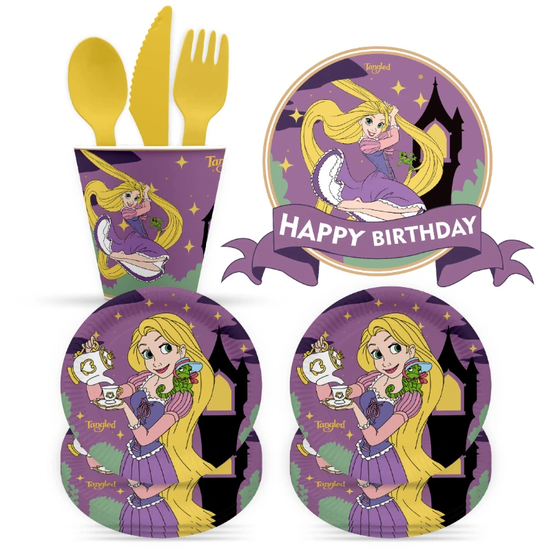 

Disney Princess Tangled Theme Happy Birthday Party Paper Cup Paper Plate Swivel Brooch Background Baby Shower Celebrate Decorate