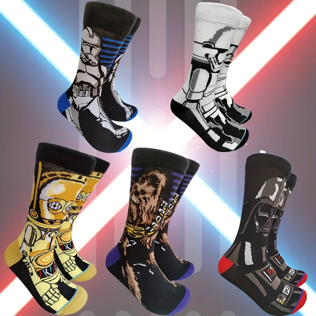 

5 Pairs of Cartoon Anime Game Players Male and Female Crew Socks Novel Interesting Happy Crazy Street Skateboarding Socks