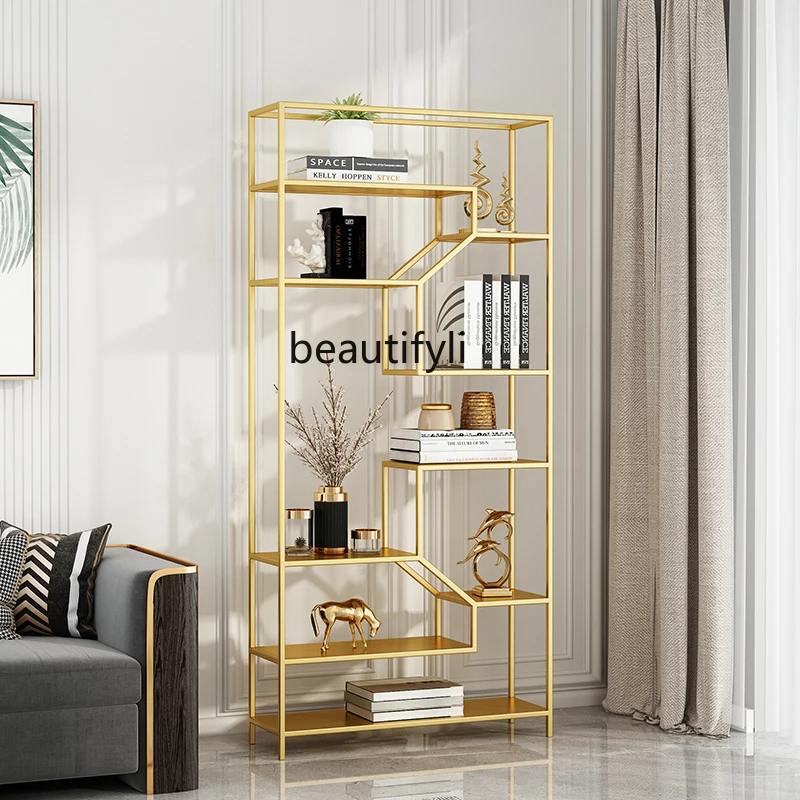 

Light luxury wrought iron living room shelf office partition creative multi-layer bookcase modern, bookshelf floor