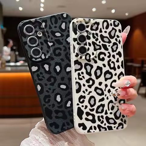 Leopard Print Case For Samsung Galaxy A55 A54 A35 A25 A15 5G A16 A53 A52 A34 A14 S20 S21 FE S22 S23 S24 Ultra Leather Texture