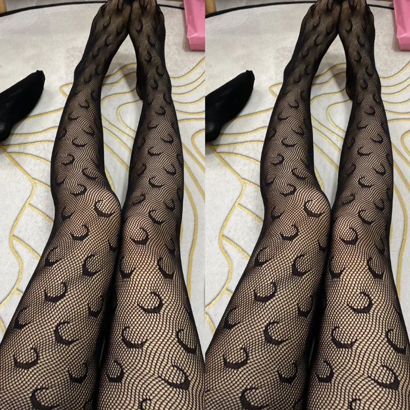 Gothic Black Mesh Fishnet Socks Tights Pantyhose Japanese Retro Heart Moon Spider Web Fishnet Lace Bottoming Stockings for Women