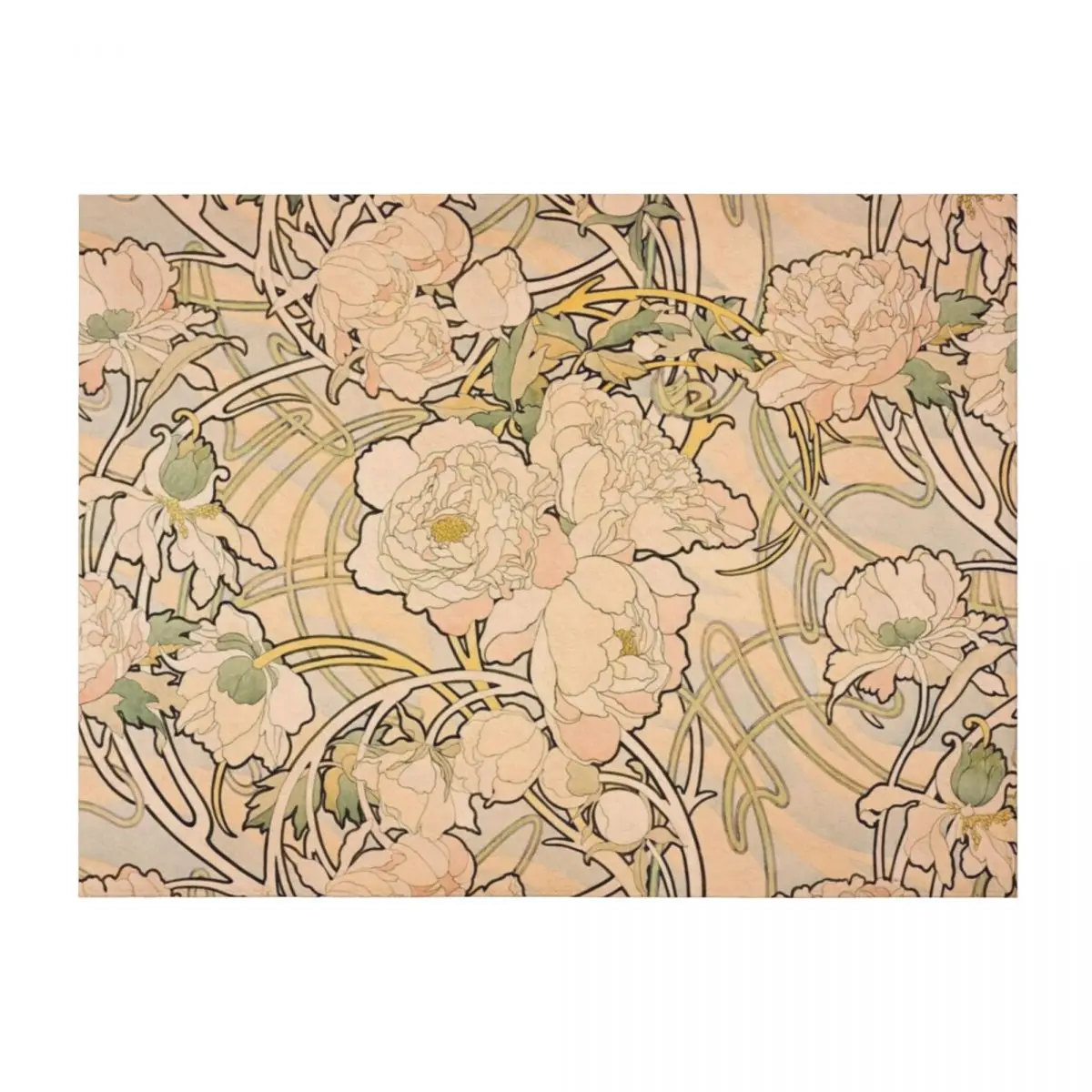 

Alfonse Mucha Art Nouveau Peonies Throw Blanket Luxury Soft Plush Plaid Travel Picnic Blankets