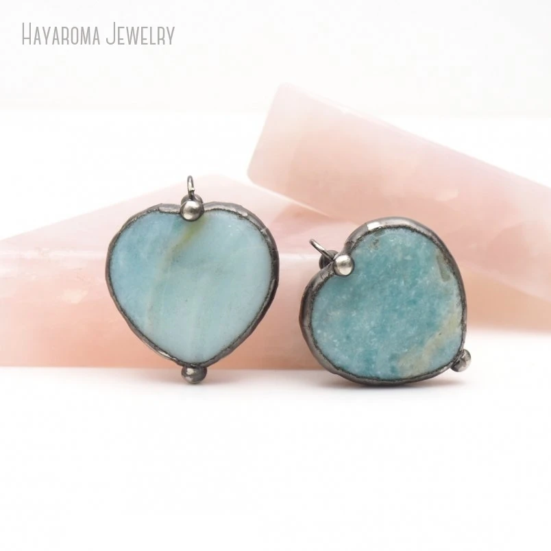10pcs Amazonite Heart Charm Aqua  Handmade Natural Stone Crystal Y2K Emo Jewelry Women Necklace Pendant Gift