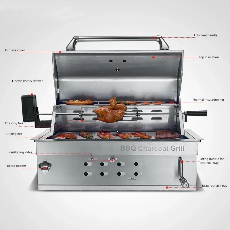 SKJ-7019Q BBQ 750*440 มม.สแตนเลส Courtyard Built-in Grills กลางแจ้งเตาถ่านบ้านเตาย่างถ่าน BBQ