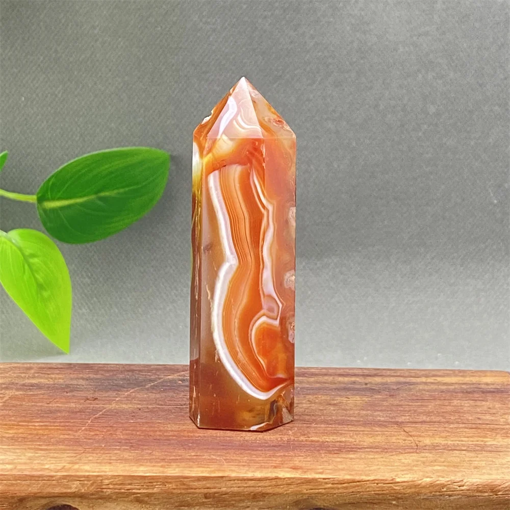 

1PC Natural Red Striped Agate Geode Crystal Tower Meditation Wand Feng Shui Home Decor