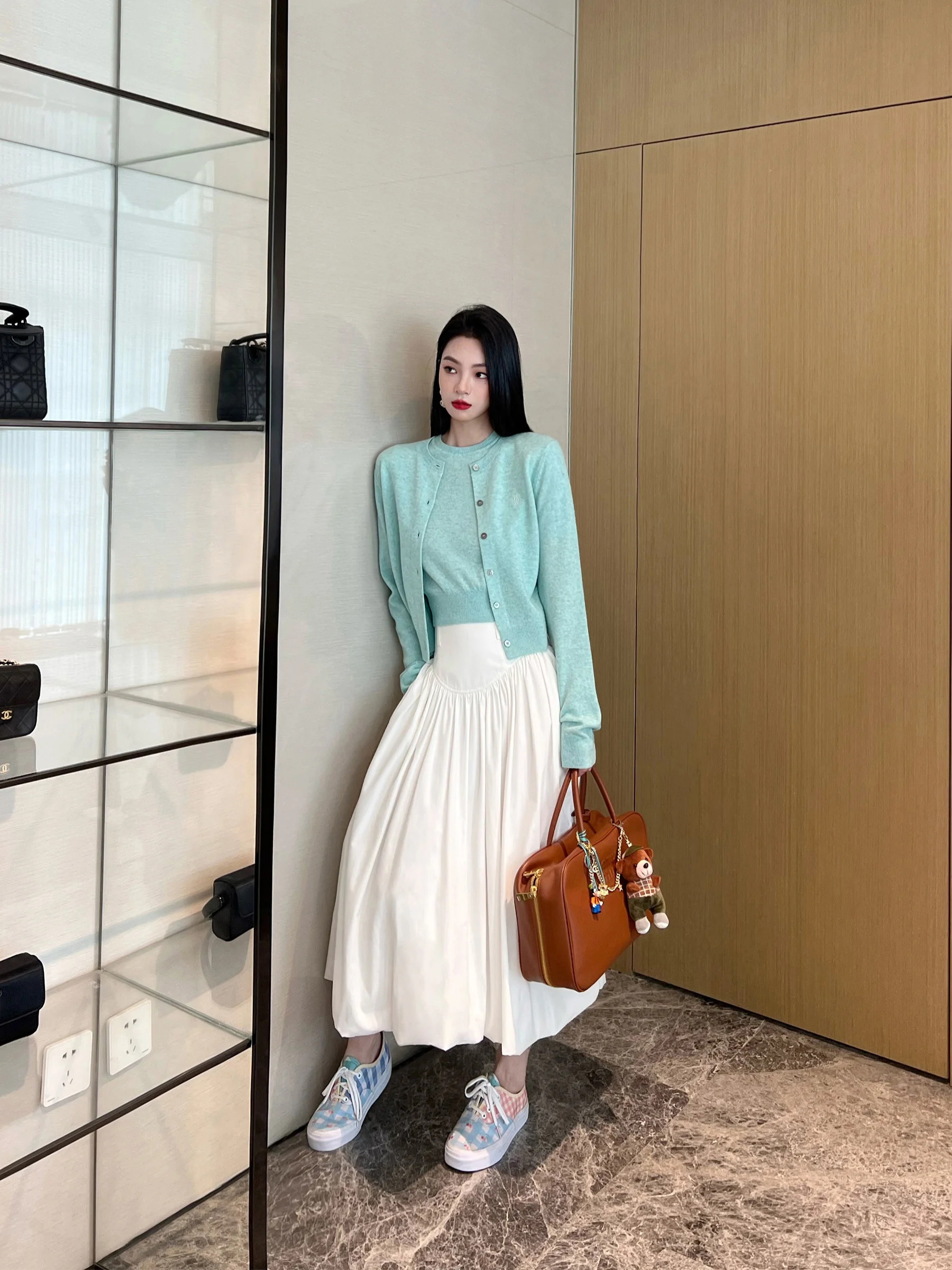 

NancyCavally Peach Skin Velvet Pleated High Waist A-Line Skirt Street Sle Women's Casual High Waist Cotton f Skirt