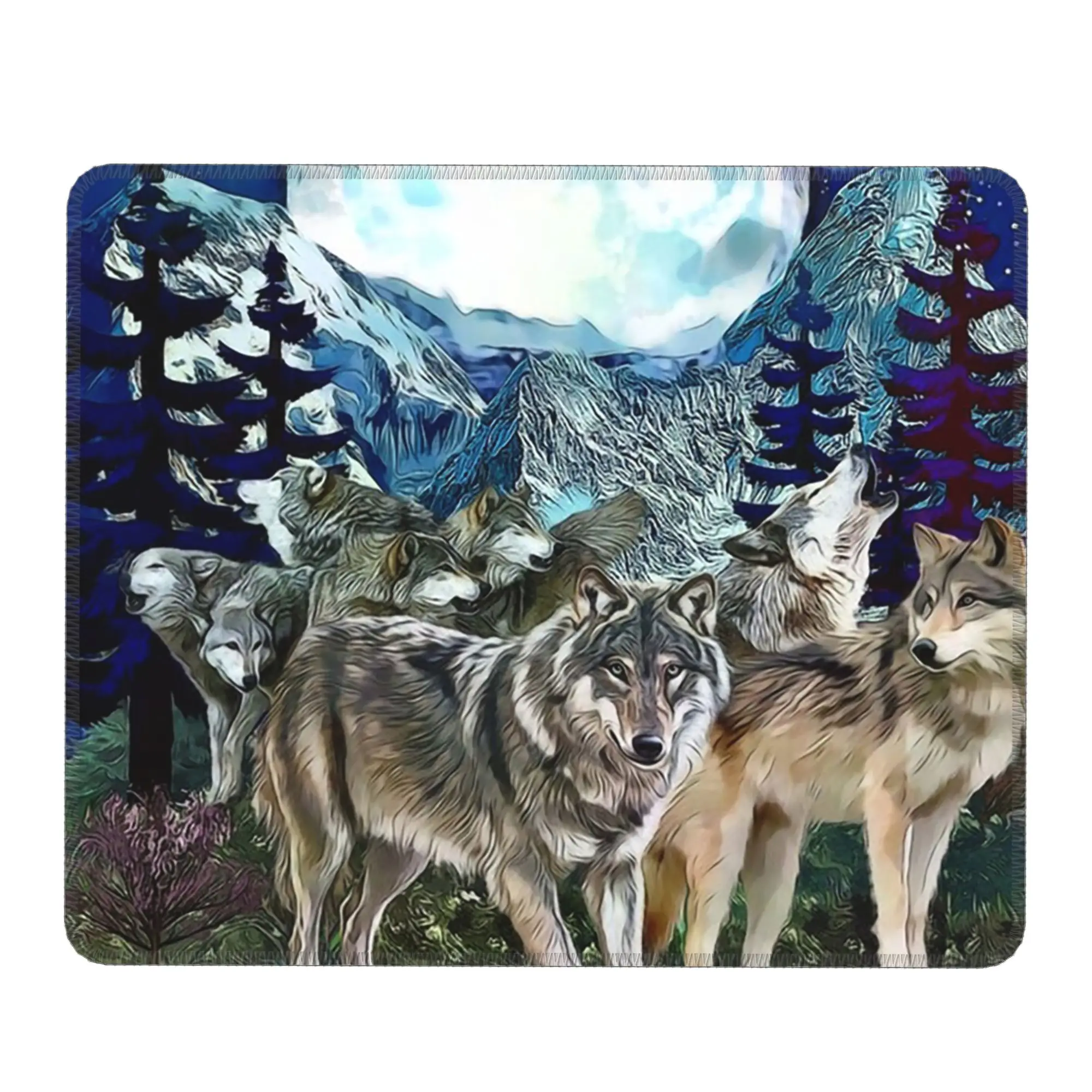 Scene Of Wolves In A Moonlit Forest Mouse Pad Computer Keyboard Mouse Mat Gaming Laptop Desk Mat Office Accessories Table Mats