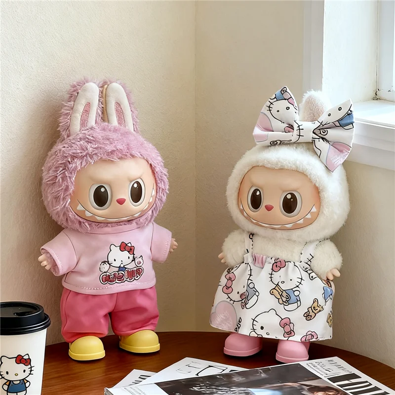 ラビュブドール用15～17cm、漫画風キュートなハローキティTシャツ、カーゴパンツ、魔法のようなダークスタイルのスカートドレス、クロミの服