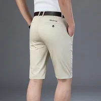 Pantalones cortos informales en 6 colores para hombre, novedad de verano, moda de negocios, pantalones cortos finos elásticos rectos, ropa masculina de alta calidad, color caqui y Beige
