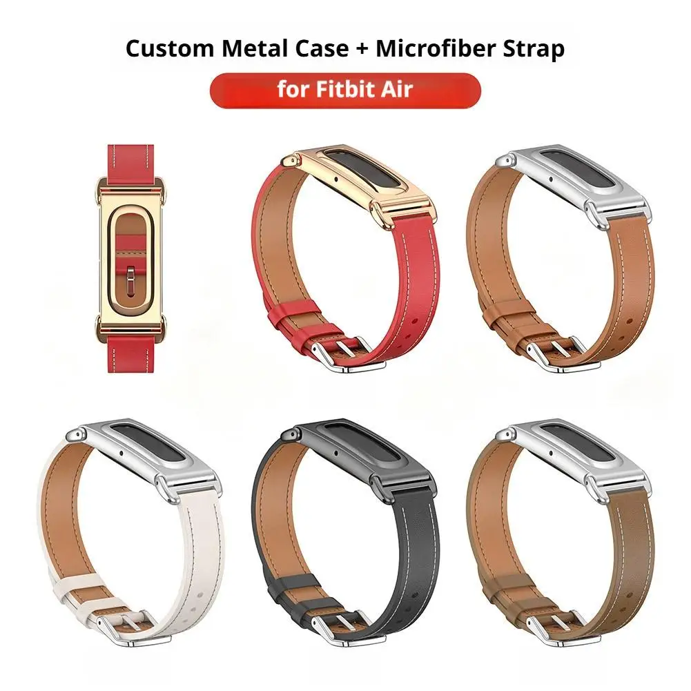 Metal Protective Case Wear-Resistant Breathable Microfiber Leather Band For Google Fitbit Air Quick Release durable Wristband