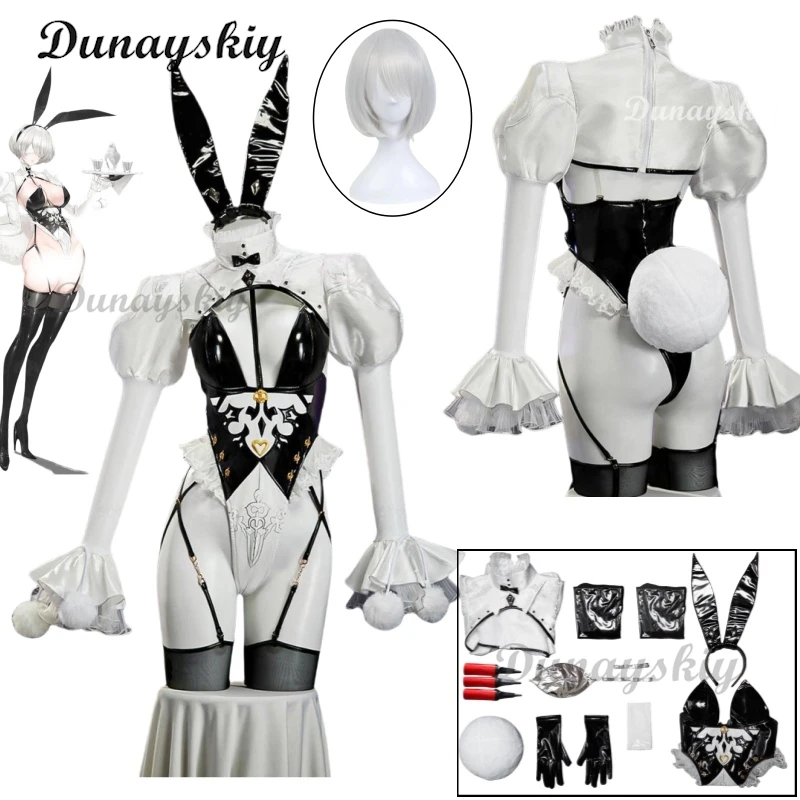 

2B Cosplay Costume Wig Game NieR: Automata Sexy Maid Doujin Bunny Girl Uniforms Headwear Props Wig Halloween Rabbit Girl Clothes