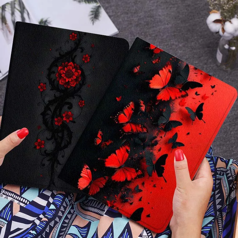 

Red Black Butterfly Pattern Gift Tablet Case For Lenovo Xiaoxin Legion Pad Tab Pro GT Y700 Gen4 2 11 P11 M10 K10 3rd Plus Gen