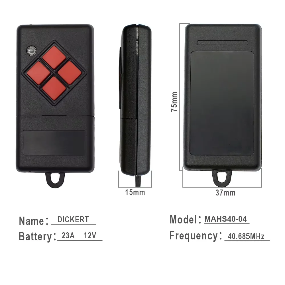 Dickert MAHS40-04 40.685MHz Garage Door Remote Control Hand-held Transmitter Compatible DICKERT RedKey Door Gate Openers Replace