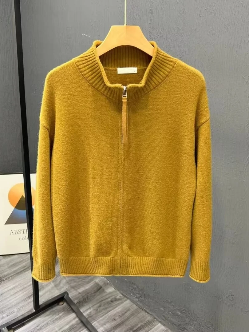 

Spring Autumn 2025 Men's Faion Zipper Collar Knitted Jaet Lightweight Luxury Simple Design Heavyweight Knitted Open Cardigan