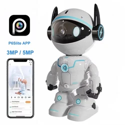 Cámara Robot P6Slite de 5MP, Wifi, cámara de seguridad inalámbrica PTZ para interiores, visión nocturna IR, Audio bidireccional, seguimiento automático, Monitor de bebé