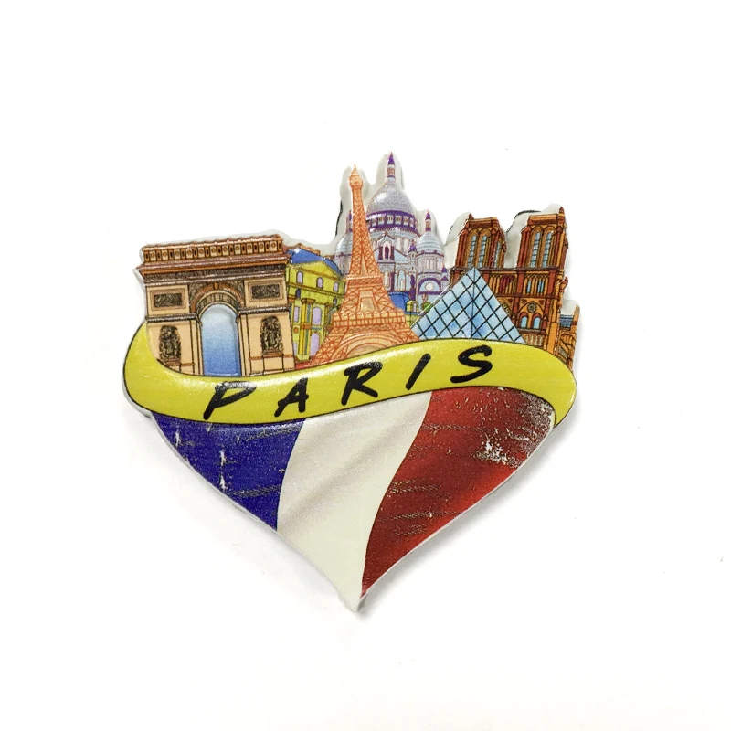 

‌Paris Heart Resin Fridge Magnet - French Landmark Buildings - Travel Souvenir - Heart Shape Design