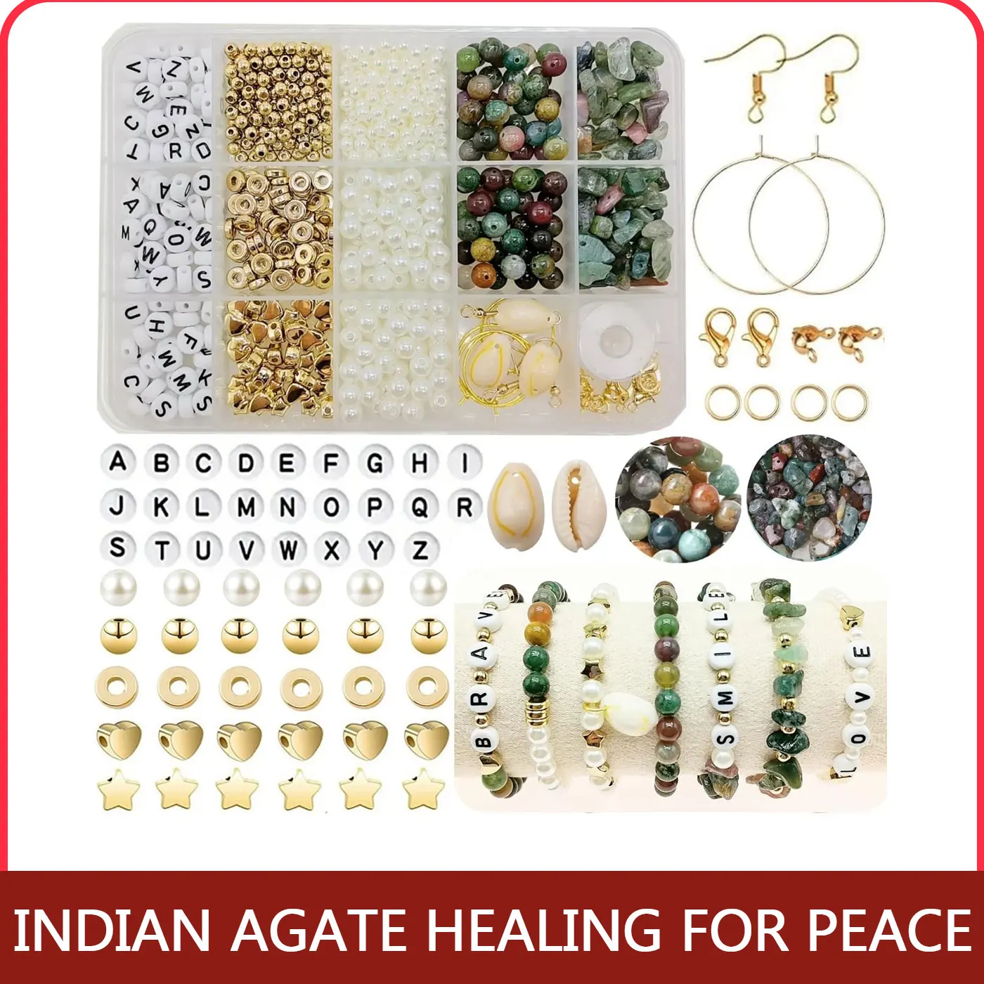 Jewelry Making Supplies Kit Natural Stone Beads Indian Agate Gemstone DIY Craft Bracelet Necklace Earrings Adults Accessories