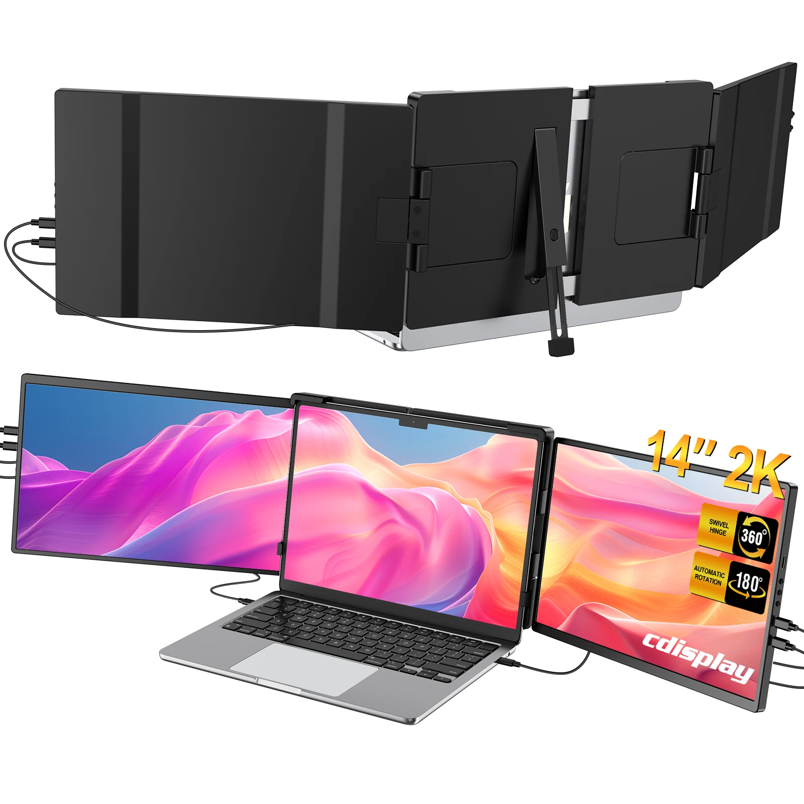 

CDisplay 14’’2K двойной портативный монитор 1080P IPS дисплей тройной удлинитель экрана ноутбука для Mac Windows подходит для ноутбуков 13-17,3 дюйма
