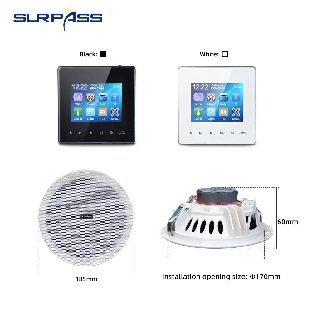 AMPLIFICADOR DE pared inteligente para el hogar, Mini Panel de Control táctil con tecla compatible con Bluetooth, Radio Fm, altavoz de techo sin marco para sala de estar