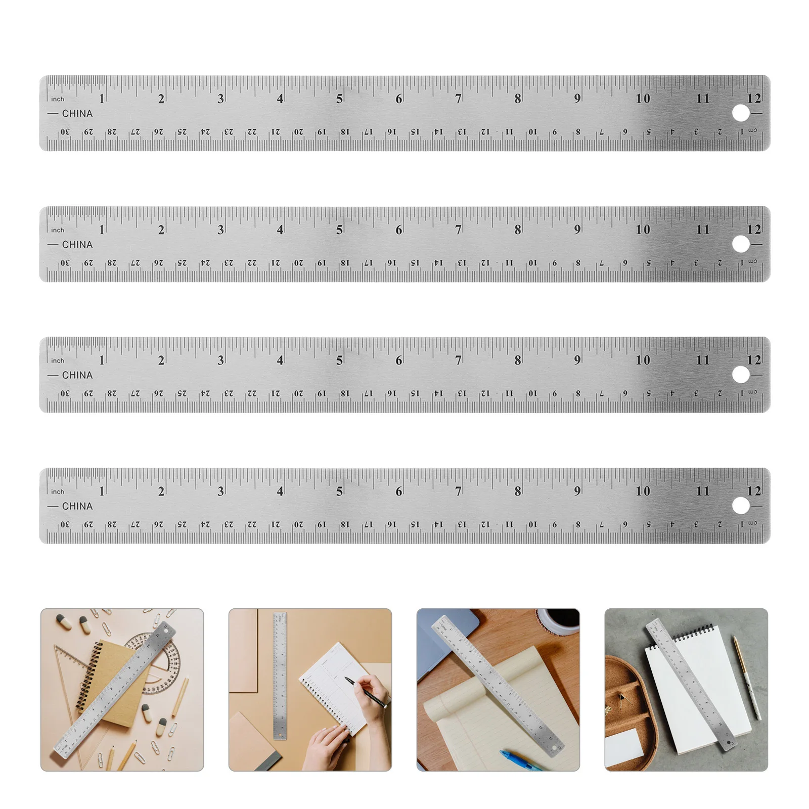 4pcs Soft Cork Ruler 30Cm Multi-Function Straight Measuring Tool For Drawing Students Kids Office School Portable