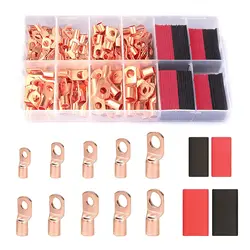 120Pcs Copper Wire Lugs AWG2 4 6 8 10 12 with 60pcs Heat Shrink Set, 60Pcs Battery Cable Lugs Ends Ring Terminals Connectors