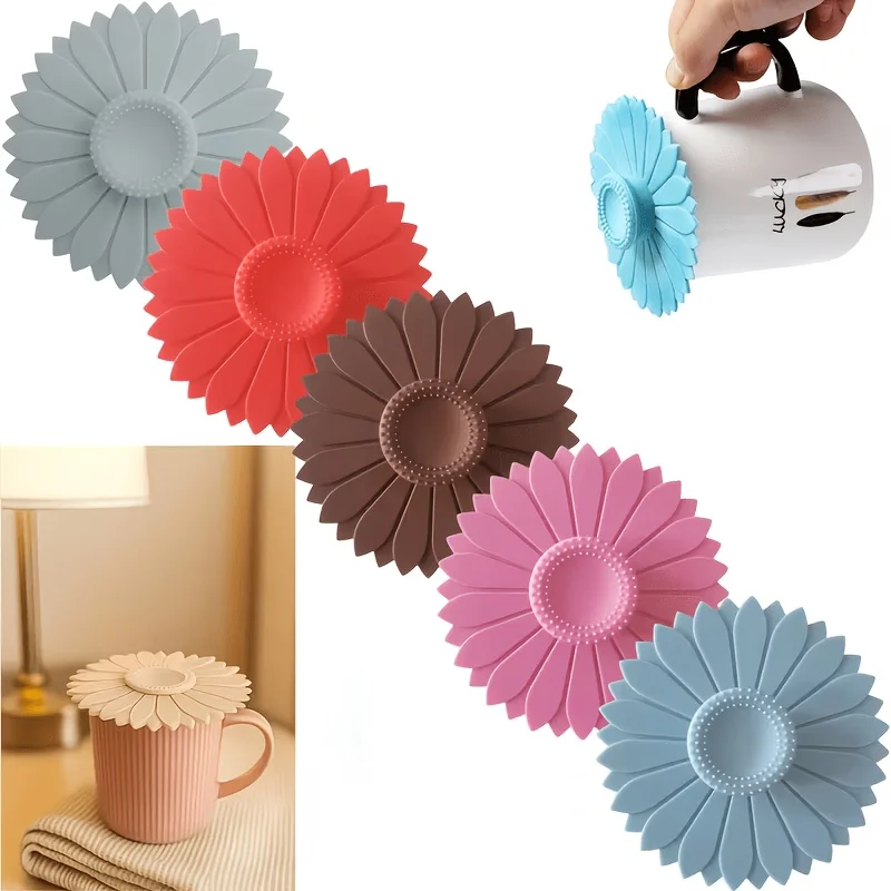 Sunflower Silicone Cup Cover, Reusable Silicone Cup Lid for Different Cups Such as Mugs, Coffee Cups, Etc