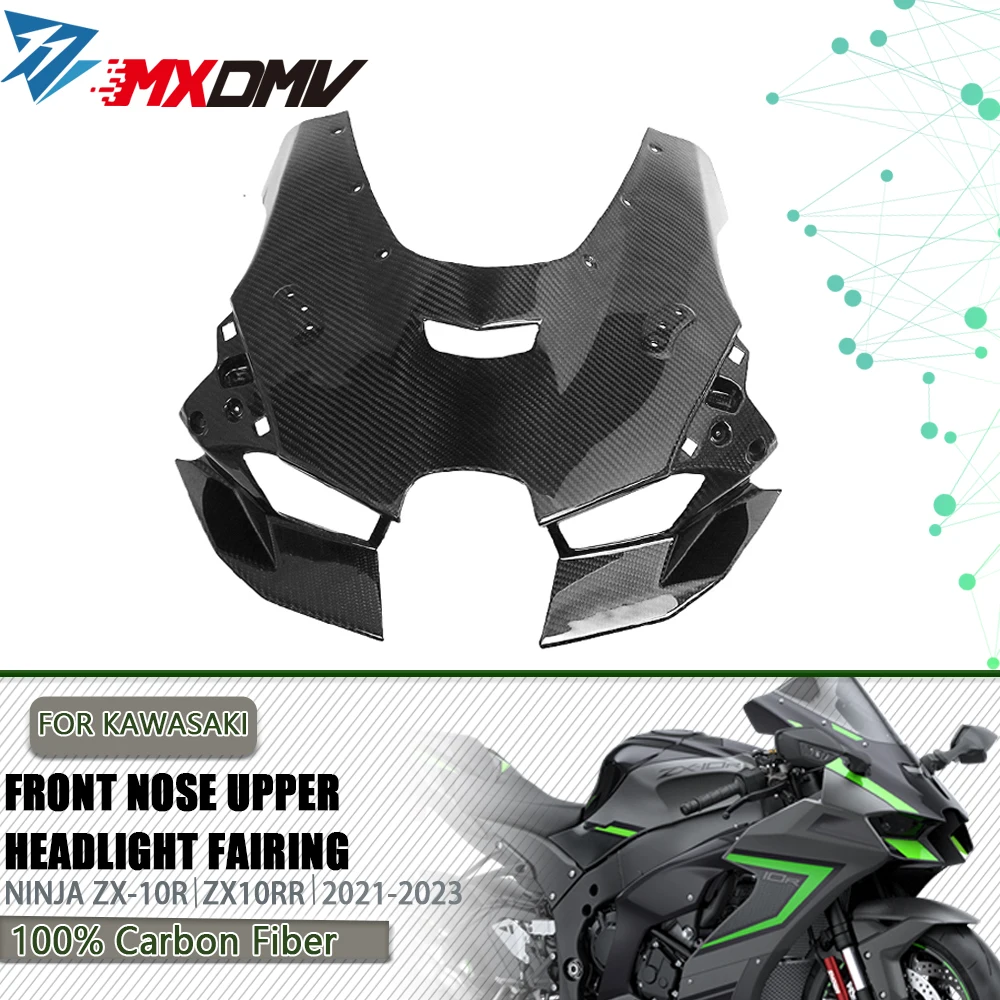 

Carbon Fiber Front Nose Upper Headlight Fairing For KAWASAKI ZX10R ZX 10R 2021-2022 Motorcycle Head Lamp Nose Panels