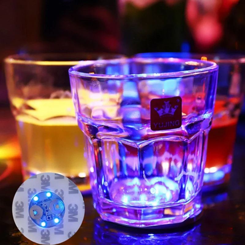 10pcs LED Coaster Luminous Bottle Stickers Bar KTV Wedding Party Glowing Coaster Stickers Wine Bottle Cup Decor Light Up Cup Mat