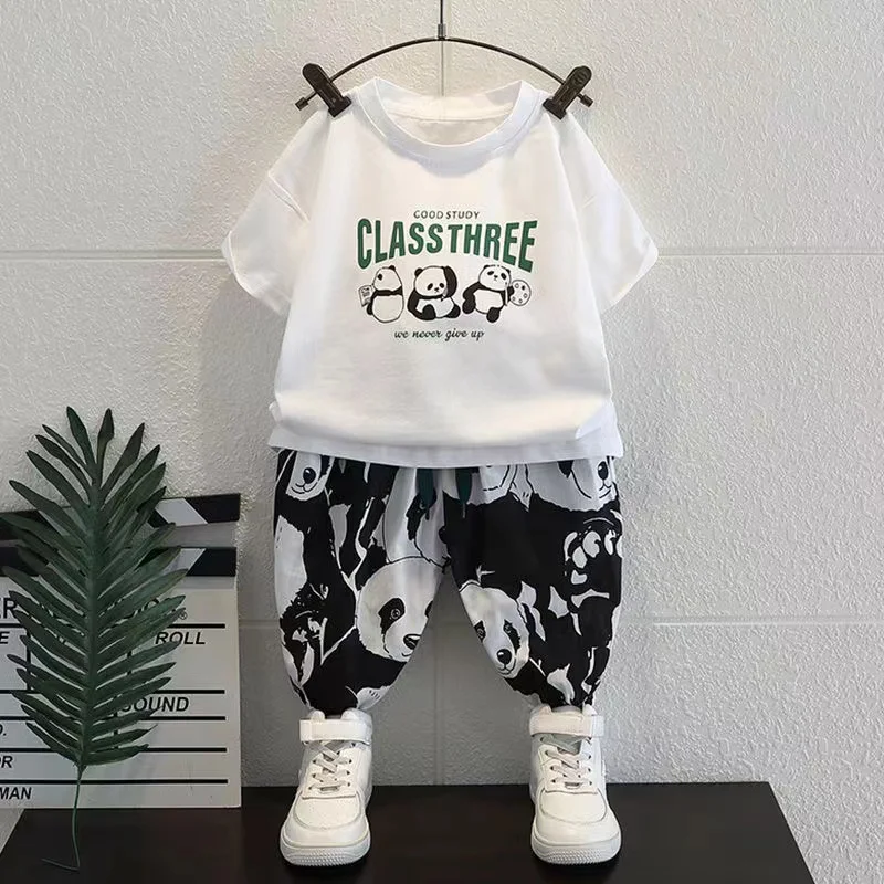 

Boys Summer Clothing Set 2024 New Children's Fashionable Thin Long Pants Two piece Set Boys Summer Short sleeved Clothing Trend