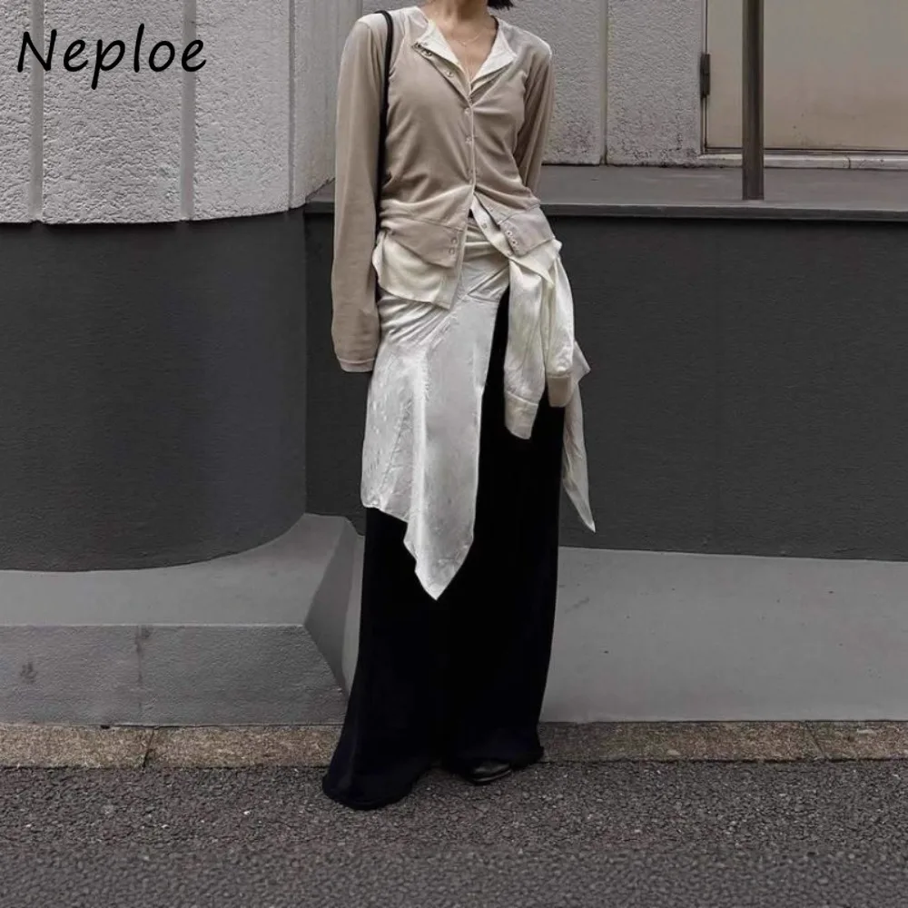 

Neploe New Cardigan V Neck Velvet Top Female Casual Undershirt Soft Simple Slim T-shirt Personalized Office Lady Moda Tshirts