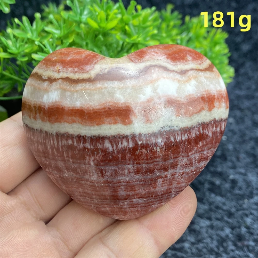 Natural Mineral Pork Red Stripe Stone Carved Heart Reiki Healing Crystal Witchcraft Feng Shui Evil Dispelling Home Decor