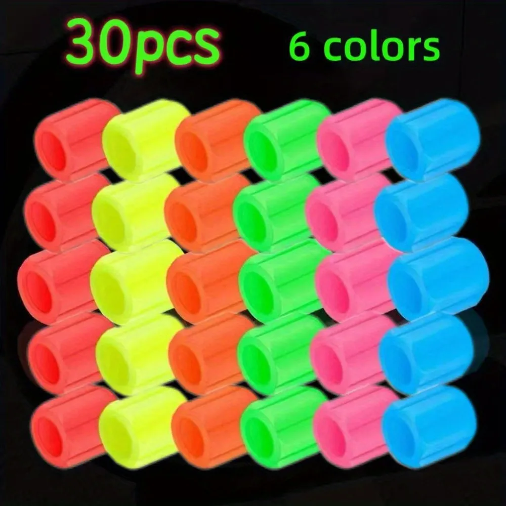 30pcs Car Luminous Tire Valve Caps Fluorescent Night Glowing Motorcycle Bicycle Bike Wheel Tyre Hub Valve Stem Caps Decor