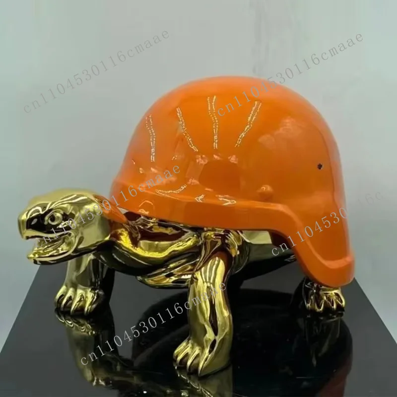 Custom 40cm Resin Turtle Statue Cartoon Turtle Sculpture Electroplating Painted Christmas Art Gallery Display