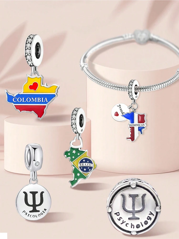 925 Sterling Silver Brazil Columbia Various Countries Charms Beads Fit Original  Bracelets Bangles Fine Jewelry Gift