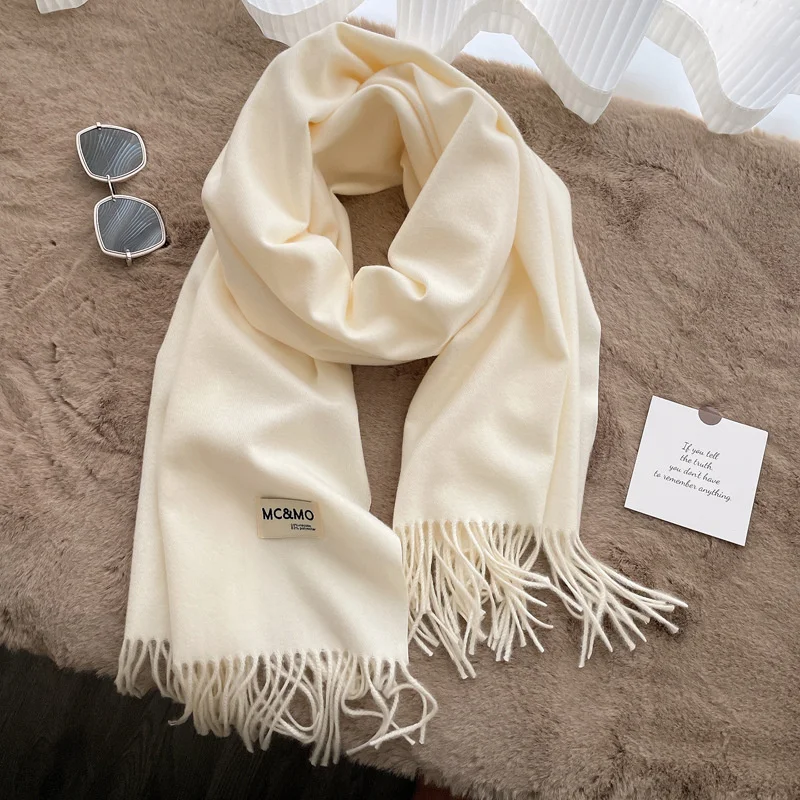 70*200cm New Fashion Winter Warm Luxury Scarf Women Casual Soft Scarves Solid Color Shawl Thickened Cashmere Pashmina Lady Hijab