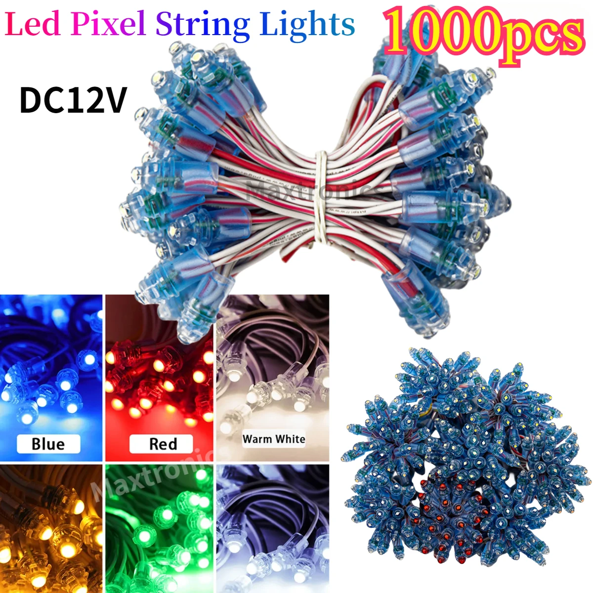 1000PCS DC12V Single Color 9MM Point Light LED Modules IP67 for Led Pixel String Light Outdoor Billboard Home Tree Decoration