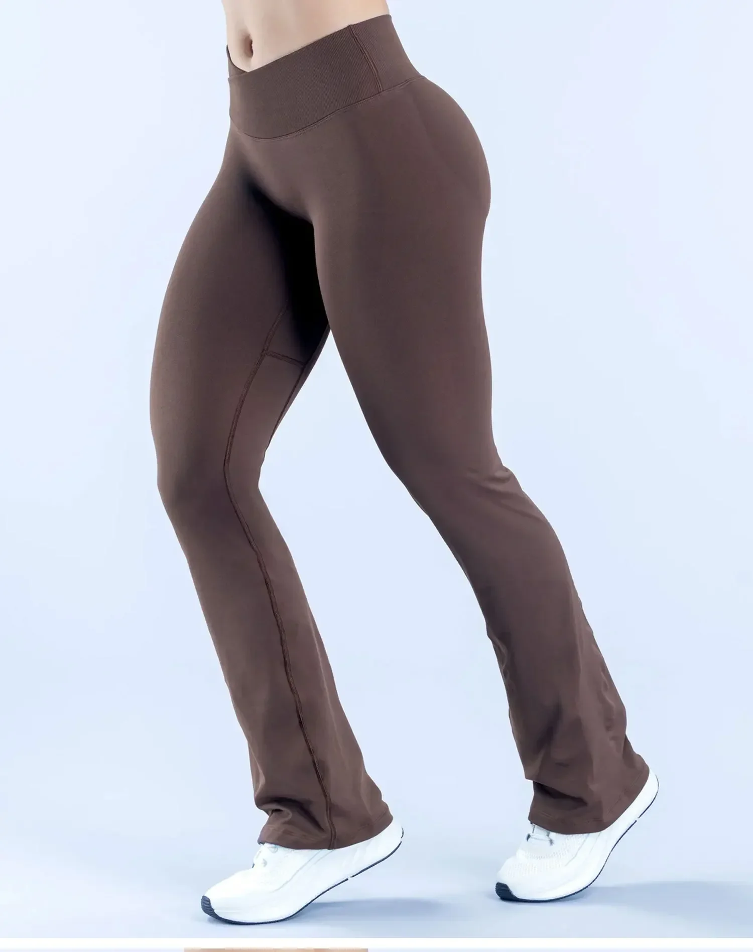Logo Damen Nahtlose Yoga-Schlaghose mit Kreuz-V-Rippenbund und verstecktem Scrunch-Effekt Fitness-Leggings – Detail 15