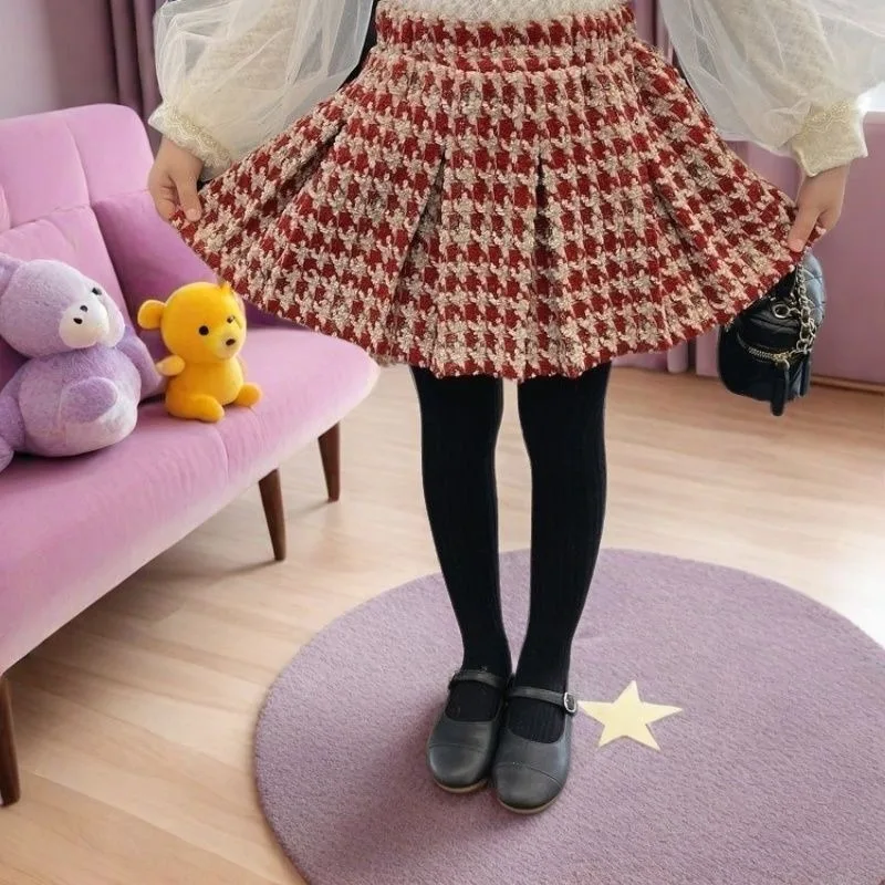 

2025 Winter Korean Style Vintage Pleated Skirt for Baby Girl Half Skirt Versatile Winter Dress Warm Stylish Children's Clothing