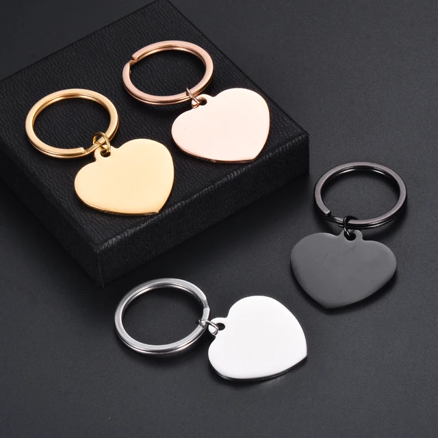 2Pcs//lot Mirror Polished Stainless Steel Heart Dog Tag DIY School Bag Car Key Pendant Jewelry Keychain Gift For Unisex 3 Size